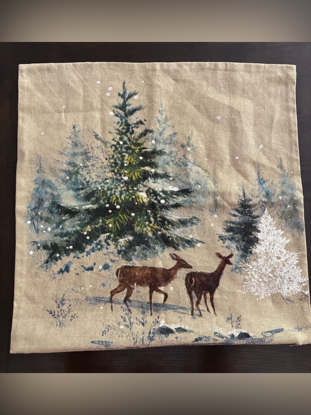 Pottery Barn Christmas Pillow Cover 20” Square Deer Holiday Winter Trees Snow